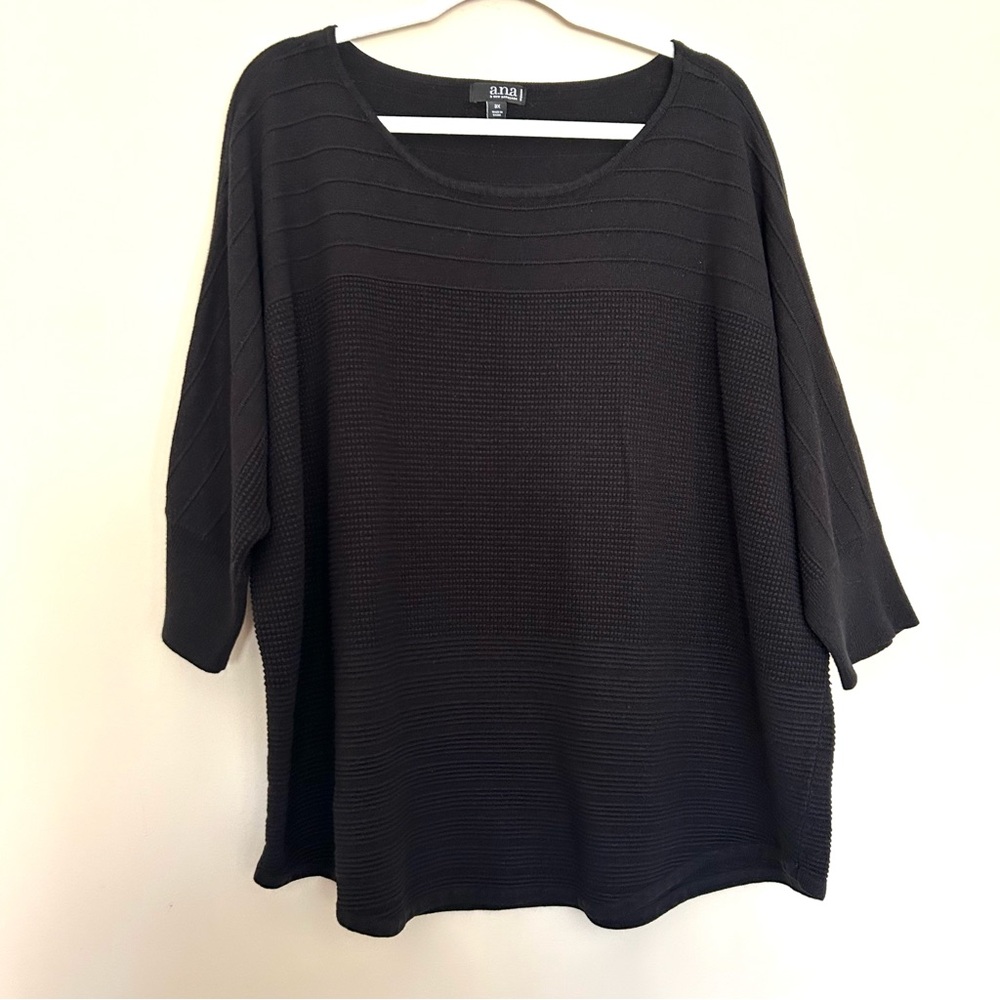 A.n.a Women’s Black Scoop Neck Textured Knit Tunic Top